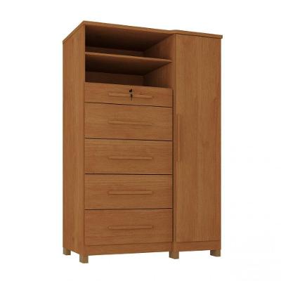 Cômoda com Sapateira Imperial 5 Gavetas em MDF com Puxador em MDF Amadeirado