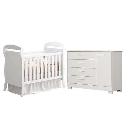 Berço Americano Danny com Cômoda Infantil Zaki em MDF Branco Acetinado