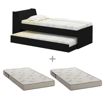 Cama Solteiro Bicama Com 2 Colchões Ditália Bb-28 Preto