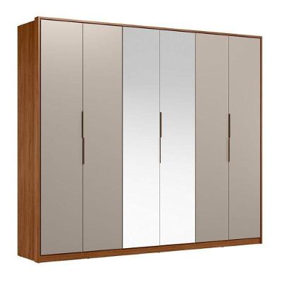 Guarda Roupa Casal Atrice D66012k 6 Portas Nogueira Nude Prime Tx Com Espelho Demóbile – Demartêz
