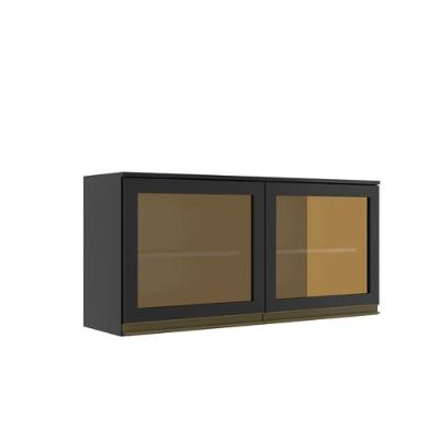 Armário Aéreo p/Cozinha 120CM 2 Portas MDP Porta Vidro Preto