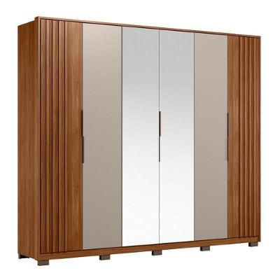 Guarda Roupa Casal Ripado Atrice D66410kpe 6 Portas Nogueira Nude Prime Tx Com Espelho E Pés Demóbile – Demartêz