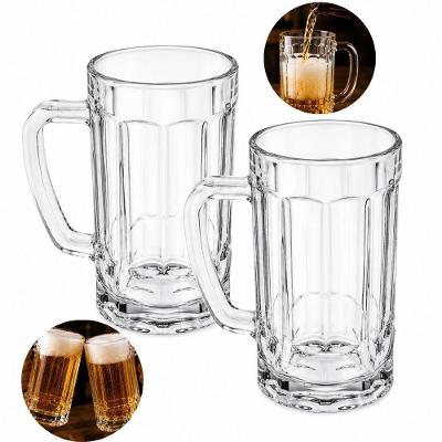 Caneca de Chopp F0217 Vidro Grosso Alça Reforçada Bar e Lazer Transparente Kit com 2 390ML