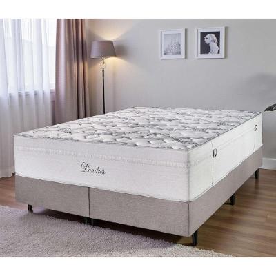 Cama Box Queen Londres Dallas Molas Ensacadas Tecido Liso Cinza Cristalflex 158CM