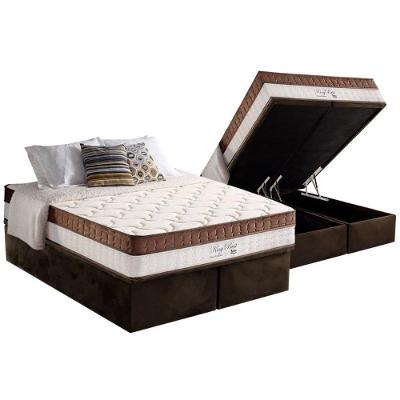 Cama Box com Baú Queen King Best Euro Pillow Suede Marrom Anjos 158CM