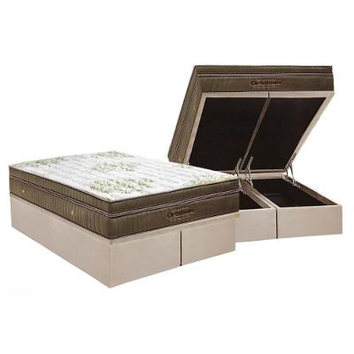 Cama Box com Baú King Molas Ensacadas Superpocket Gold Ultra Gel Pillow Top Suede Bege Ortobom 193CM