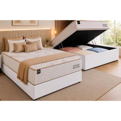 Cama Box com Baú Casal Light Physical Corano White Molas Ensacadas Tecido Liso Branco Ortobom 138CM
