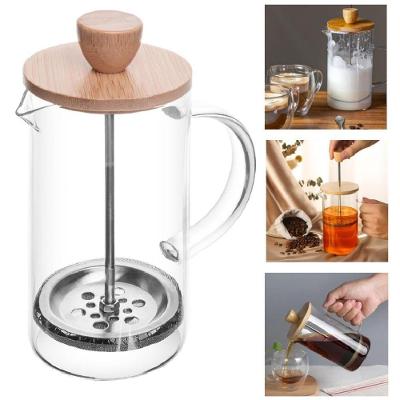 Cafeteira Prensa Francesa 600ML Vidro Borossilicato Bambu Creme Extração Superior para Café e Chá