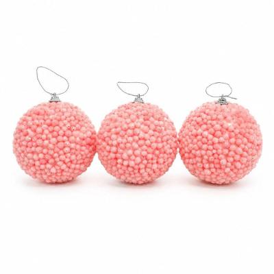 Bola Decorativa de Natal Flocada com Glitter Rosa 3 Pçs Florarte 10CM