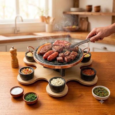 Churrasqueira de Mesa AFC1215INDSJ Fondue Pedra Sabão Base Giratória para Carnes Amadeirado