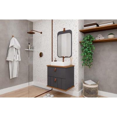 Conjunto de Banheiro Milano-Monet 60cm com Gabinete e Espelho Titânio MGM 60CM
