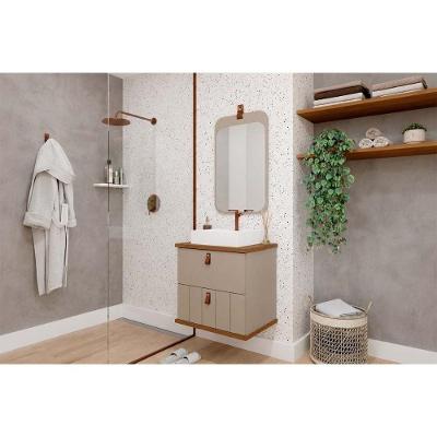 Conjunto de Banheiro Milano-Monet 60cm com Cuba Gabinete Suspenso Creme MGM 60CM