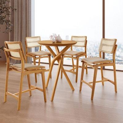 Conjunto Bistrô Ballare 4 Lugares Tampo MDF com Banquetas Estofadas Bege 60CM Moderna