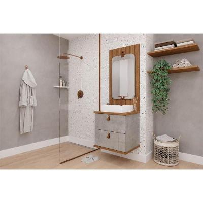 Conjunto Banheiro Milano com Espelho Monet 60CM 1 Porta 1 Gaveta MDF Cimento MGM