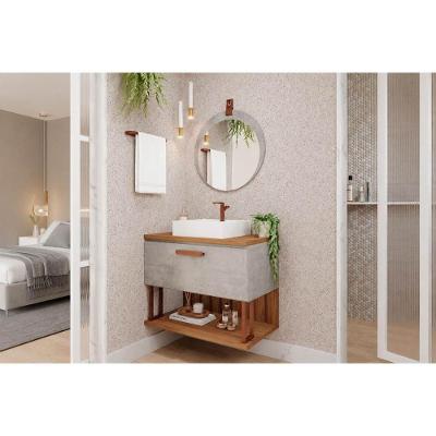 Conjunto Banheiro Duna c-Cuba 80cm 1 Porta 1 Prateleira MDF 80CM Cinza MGM com Espelho Lua