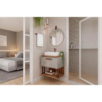 Conjunto Banheiro Duna c-Cuba 60cm com Espelho Lua 60x60cm 1 Porta 1 Prateleira MDF Cinza MGM
