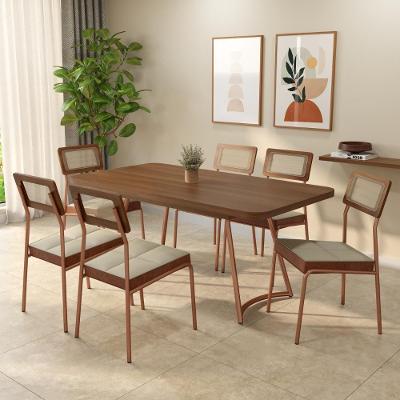 Conjunto Sala de Jantar Cosmos 6 Lugares Tampo MDP Estrutura Aço Rosê 170CM Móveis Carraro