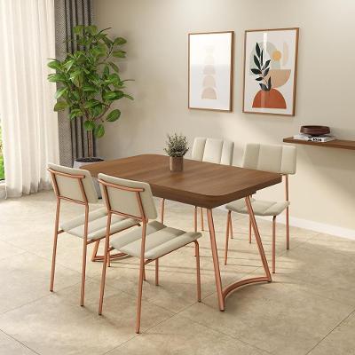 Conjunto Sala de Jantar Flor de Lis 4 Lugares Tampo MDP Cadeiras Couro Sintético Rosê 130CM Móveis