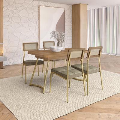 Conjunto Sala de Jantar Cosmos 4 Lugares Tampo MDP Estrutura Aço Dourado 130CM Móveis Carraro