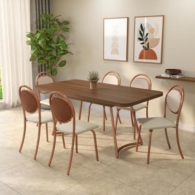Conjunto Sala de Jantar Amelia 6 Lugares Tampo MDP Rosê com Cadeiras em Tecidos Premium Móveis