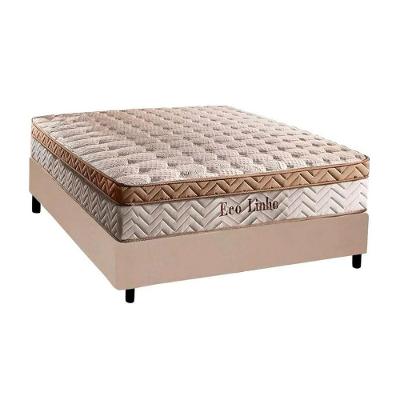 Cama Box com Colchão Casal Corano Clean Euro Pillow Molas Ensacadas Tecido Liso Bege 138CM