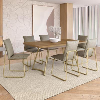 Conjunto Sala de Jantar Amara 6 Lugares Tampo em MDF com Cadeiras em Aço Dourado Móveis Carraro