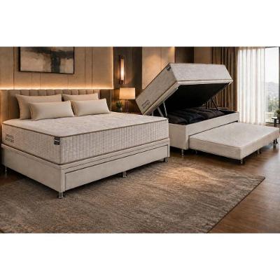 Cama Box com Baú Solteiro Physical Corano White com Cama Auxiliar Colchão Molas Ensacadas Branco