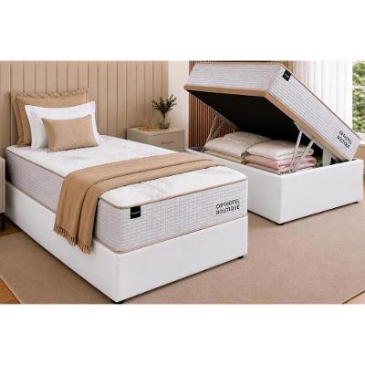 Cama Box com Baú Solteiro Corano White Boutique One Face Molas Ensacadas Branco Ortobom 88CM