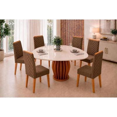 Conjunto Mesa de Jantar Tokyo 6 Lugares com Cadeiras Nara MDF Canela 136CM DJ Móveis