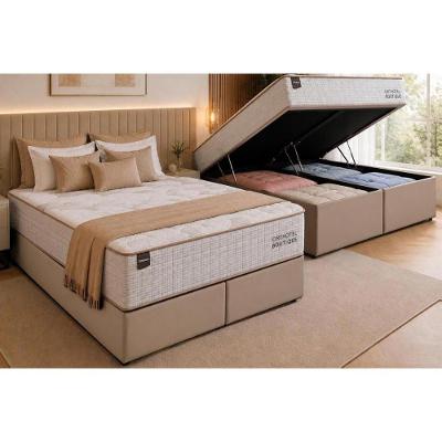 Cama Box com Baú King Light Physical Suede Clean Pillow Top Molas Ensacadas Bege Ortobom 193CM