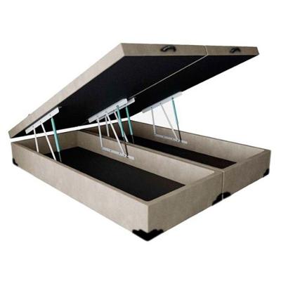 Cama Box com Baú King Homequeen Blindado Conjugado Suede Bege