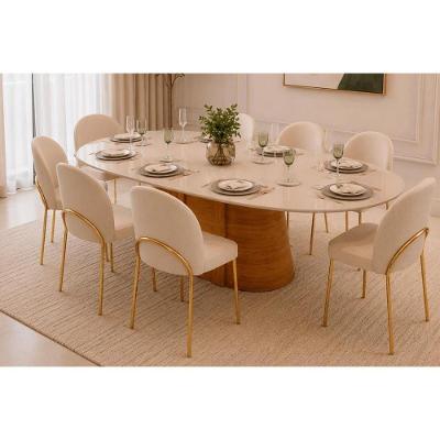 Conjunto de Mesa de Jantar Ryze + 8 Cadeiras Lizy 8 Lugares Tampo MDF Fosco Cedro Off White 218CM DJ