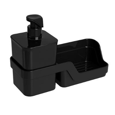 Conjunto Dispenser Pump Porta Detergente com Bandeja para Esponja Organizador de Pia Preto Nitron