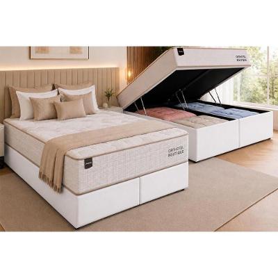 Cama Box Baú Queen Light Physical Corano White com Colchão Molas Ensacadas Tecido Liso Branco