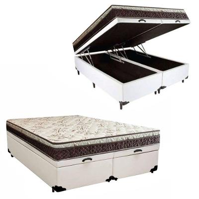 Cama Box Baú Bipartido Casal + Colchão Espuma D33 Euro Pillow Branco Elegance