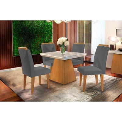 Conjunto de Mesa de Jantar Luna 4 Lugares Tampo em Vidro Imbuia 90CM Móveis Rufato
