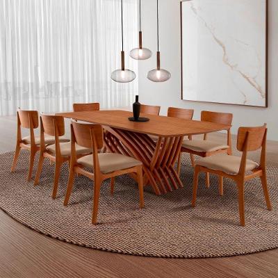 Conjunto de Jantar Venus 8 Lugares Tampo MDF Cadeiras Viena Gold Estofadas Imbuia Moderna