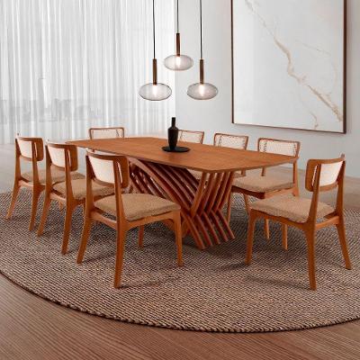 Conjunto de Jantar Venus 8 Lugares Tampo MDF Cadeiras Estofadas Imbuia 220CM Moderna