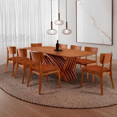 Conjunto de Jantar Venus 8 Lugares Tampo MDF Cadeiras Estofadas Imbuia 220CM Moderna