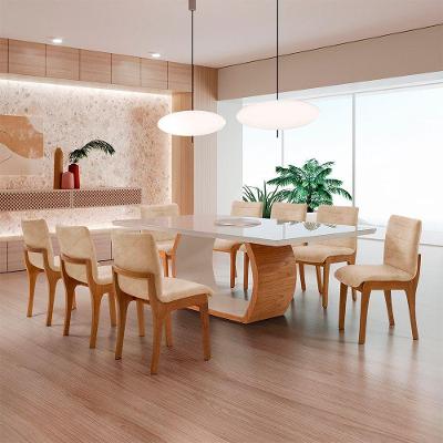 Conjunto de Jantar Bella 8 Lugares Tampo em Vidro Imbuia 220CM Moderna