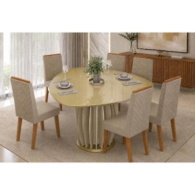 Conjunto de Jantar Tokyo+6 Cadeiras Nara 6 Lugares Tampo MDF Bege 136CM DJ Móveis