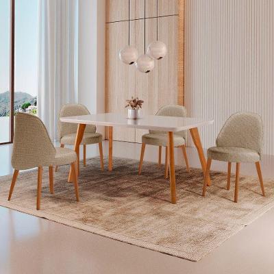 Conjunto de Jantar Malta 4 Lugares Tampo MDF com Vidro 120CM Moderna