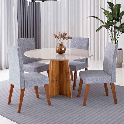 Conjunto de Jantar Dalila com Vidro e 4 Cadeiras Milão 4 Lugares Tampo MDF Off White 90CM Viero
