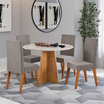 Conjunto de Jantar Dalila 4 Lugares com Vidro e Cadeiras Milão Veludo 90CM Viero