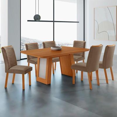 Conjunto de Jantar Carolina Laminado com 6 Cadeiras Liz Tampo em MDF Estofado Café Moderna