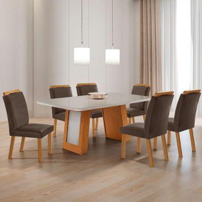Conjunto de Jantar Carolina 6 Lugares Tampo MDF com Vidro Marrom 180CM Moderna