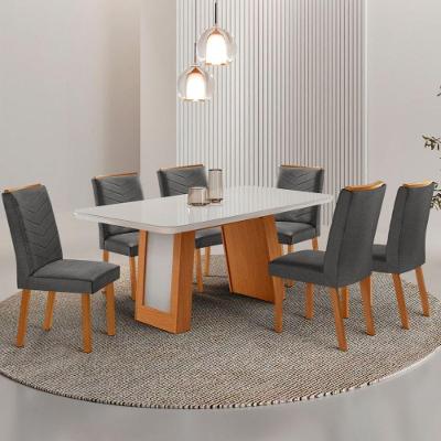 Conjunto de Jantar Carolina 6 Lugares Tampo MDF com Cadeiras Liz Grafite e Off White Moderna