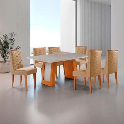 Conjunto de Jantar Carolina 6 Lugares Tampo em Vidro com Cadeiras Safira Off White Moderna