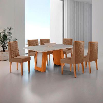 Conjunto de Jantar Carolina 6 Lugares Tampo em Vidro com Cadeiras Safira Marrom Moderna