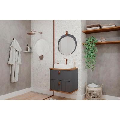 Conjunto de Banheiro Milano c-Espelho Lua MDF 60CM Titânio e Freijo MGM